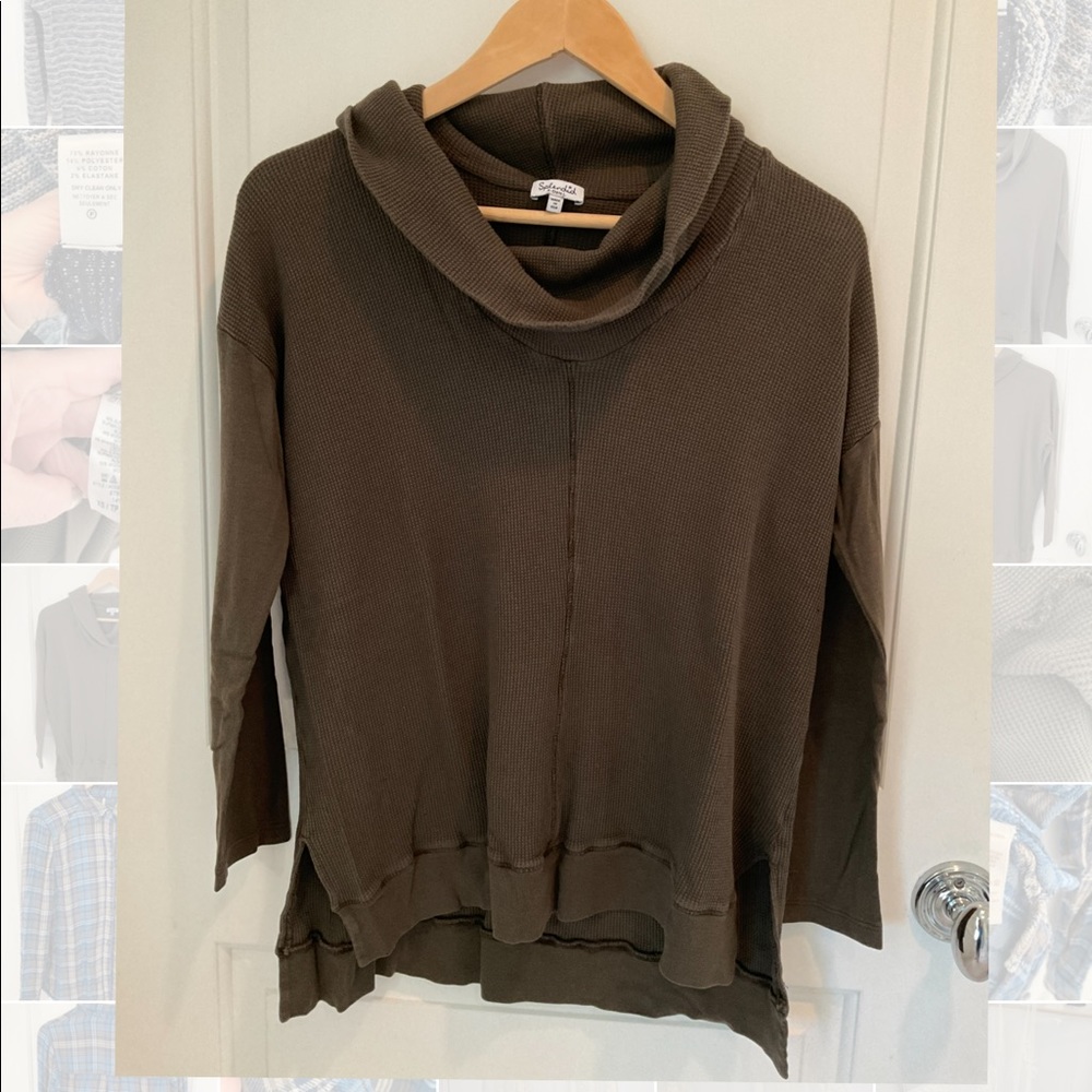 Splendid waffle weave cowl neck olive green xs